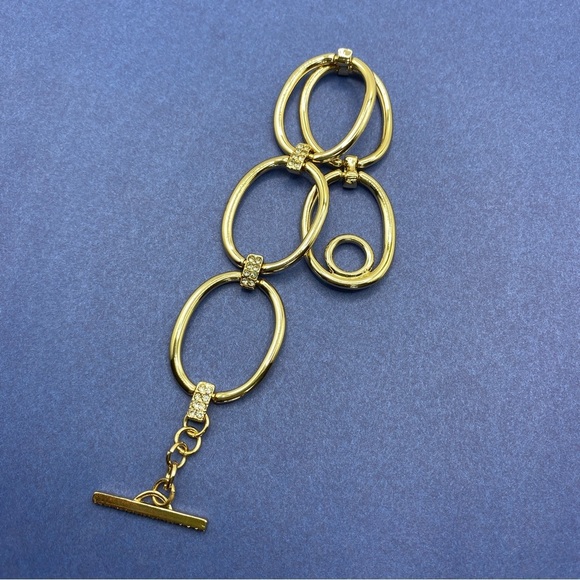 Gold Tone Rhinestone Toggle Clasp Bracelet - Picture 4 of 6